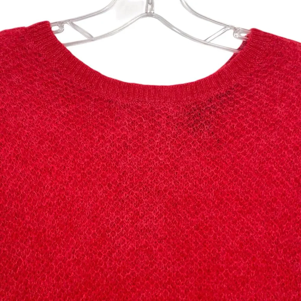The Kooples Red Mohair Open Knit Back Zip Sweater Size Large Sheer EUC
